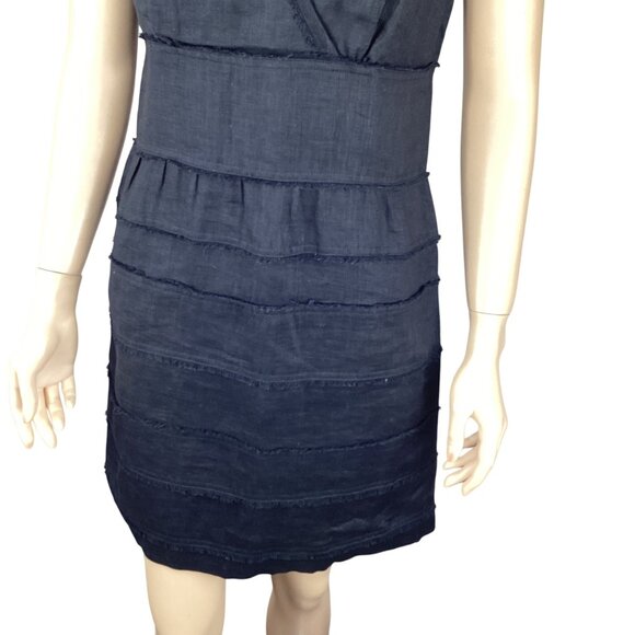 Talbots Womens Dress Size 6 Black Linen Sleeveless Sheath Fringe Raw Edge Tiered - Picture 6 of 9